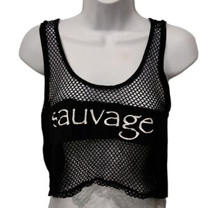 Sauvage Mesh Detail Crop Razor Back Tank Top
